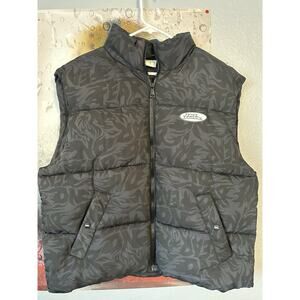 H&M No Fear Unisex Size LG Full Zip Black Oversized Quilted Pockets Puffer Vest